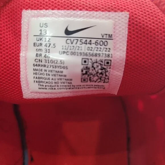 Nike Air Max 270 GS Triple Red University Running Shoes Men's size 13 - Picture 7 of 10